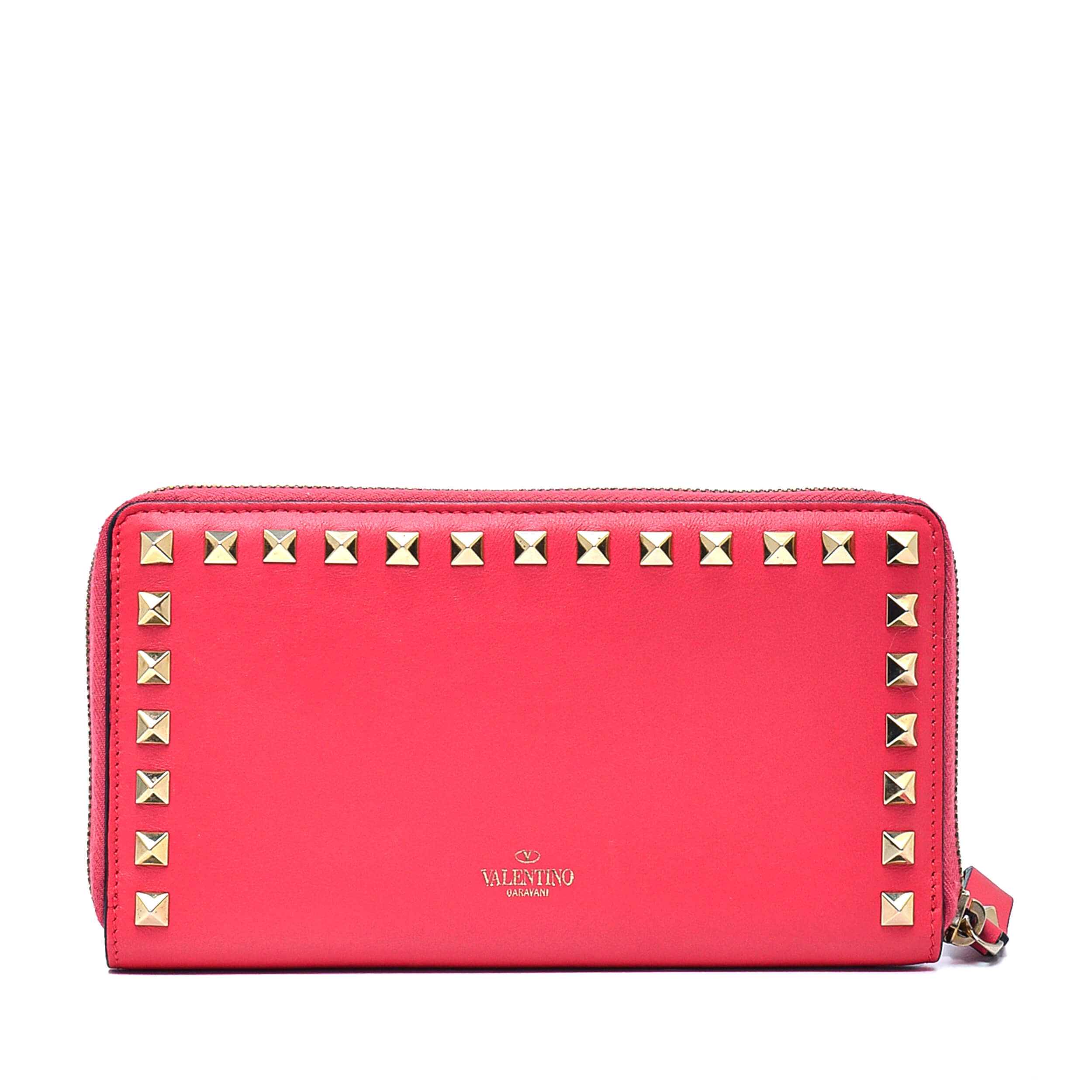 Valentino - Pink Leather Rockstud Zippy Wallet